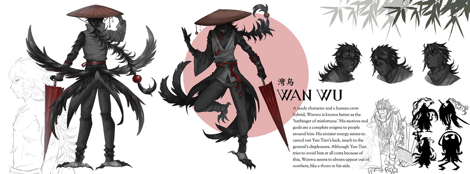Concept art of Wan Wu, an outlaw known to bring misfortune everywhere he goes.